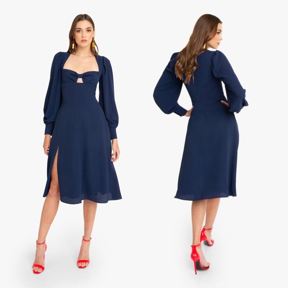 NEW NWT Black Halo Romina Midi Dress In Navy Blue